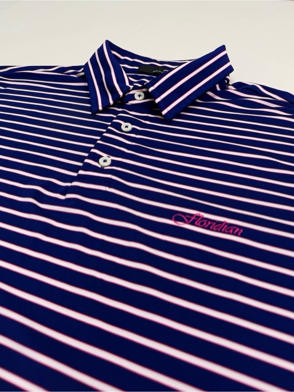 Men’s Ralph Lauren RLX Blue Striped Performance Golf Polo “Floridian” Logo